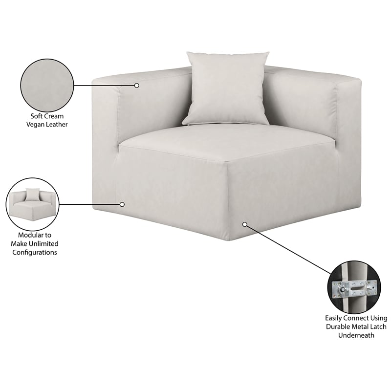 Meridian Furniture Cube Cream Vegan Leather Corner Chair