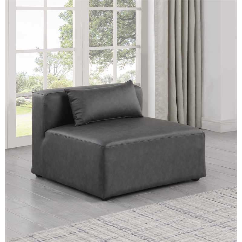 Meridian Furniture Cube Charcoal Grey Vegan Leather Armless Chair