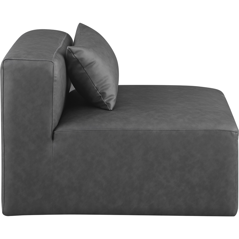 Meridian Furniture Cube Charcoal Grey Vegan Leather Armless Chair