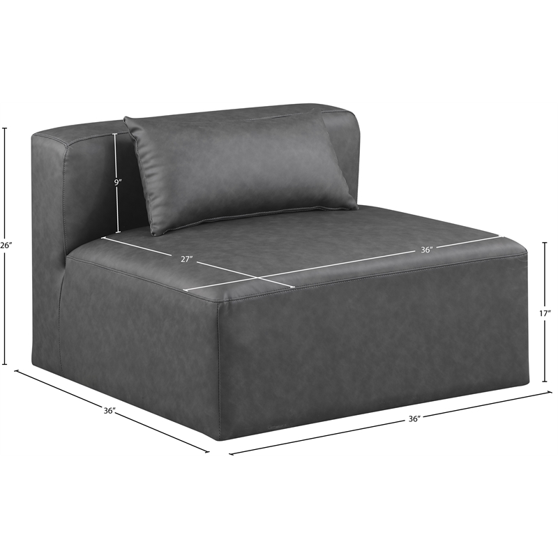 Meridian Furniture Cube Charcoal Grey Vegan Leather Armless Chair