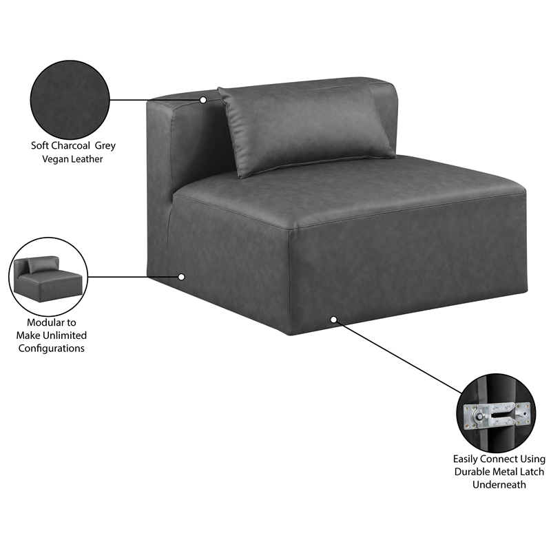 Meridian Furniture Cube Charcoal Grey Vegan Leather Armless Chair