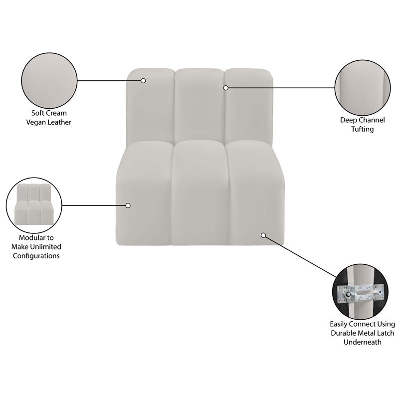 Meridian Furniture Arc Cream Vegan Leather Straight Chair