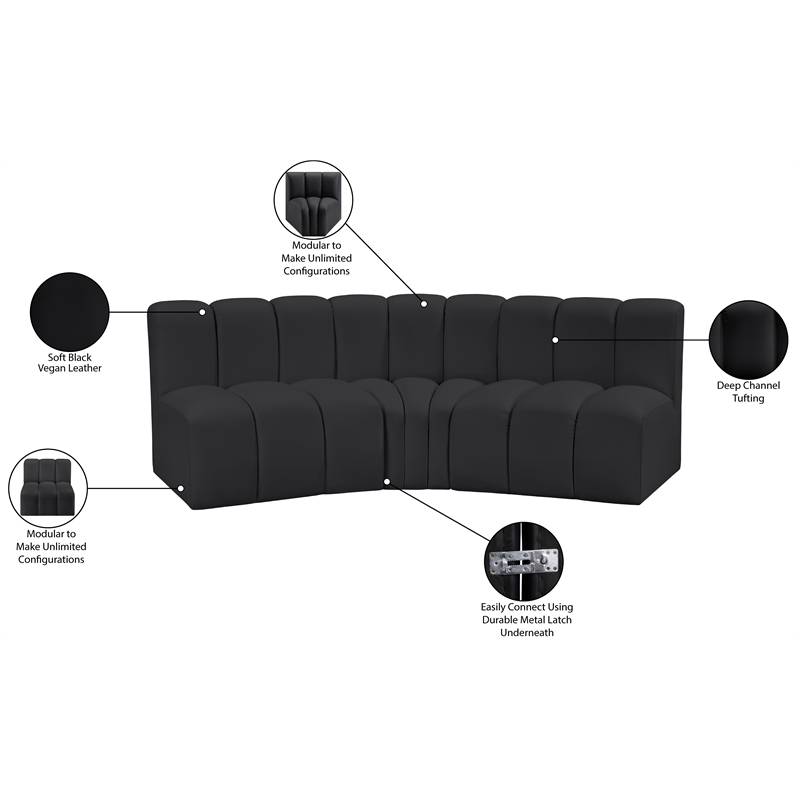 Meridian Furniture Arc Black Vegan Leather Modular Sectional