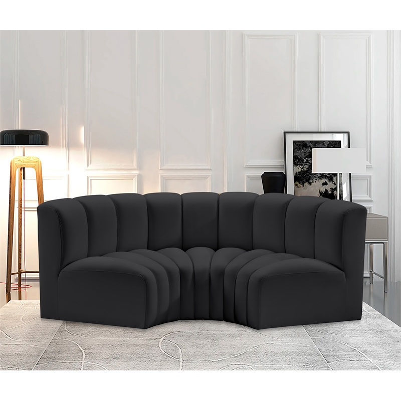 Meridian Furniture Arc Black Vegan Leather Modular Sectional