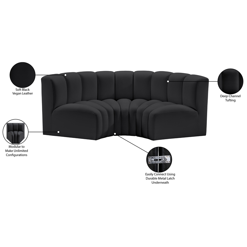 Meridian Furniture Arc Black Vegan Leather Modular Sectional