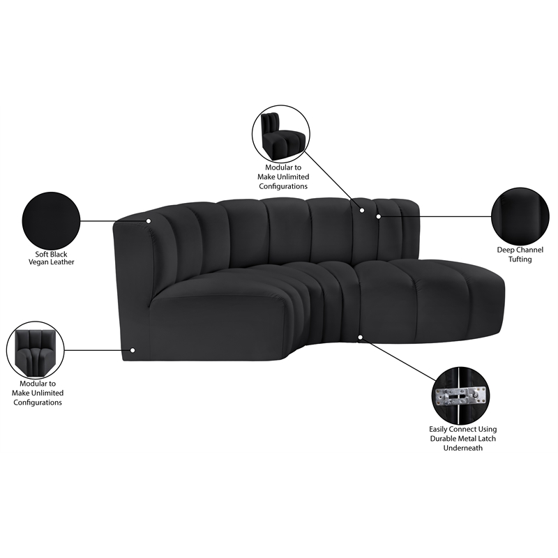 Meridian Furniture Arc Black Vegan Leather Modular Sectional
