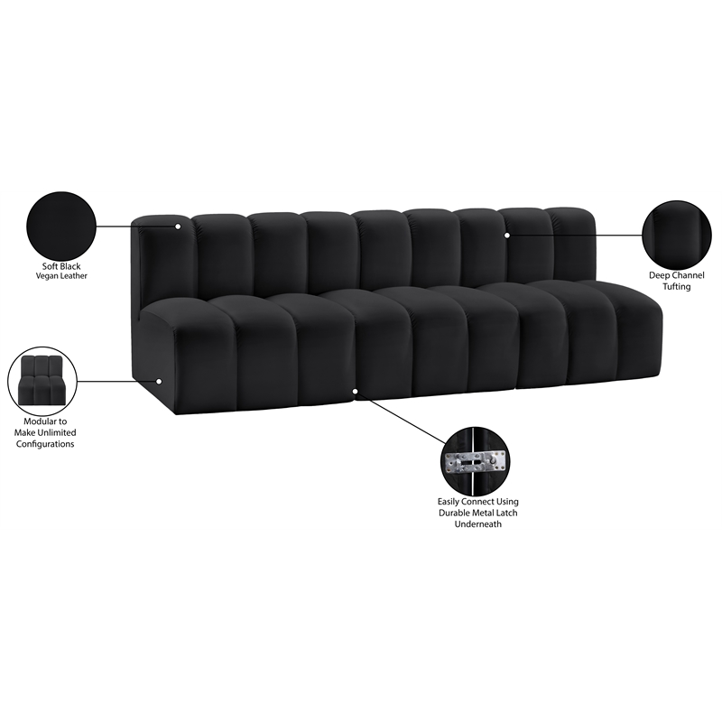 Meridian Furniture Arc Black Vegan Leather Modular Sectional