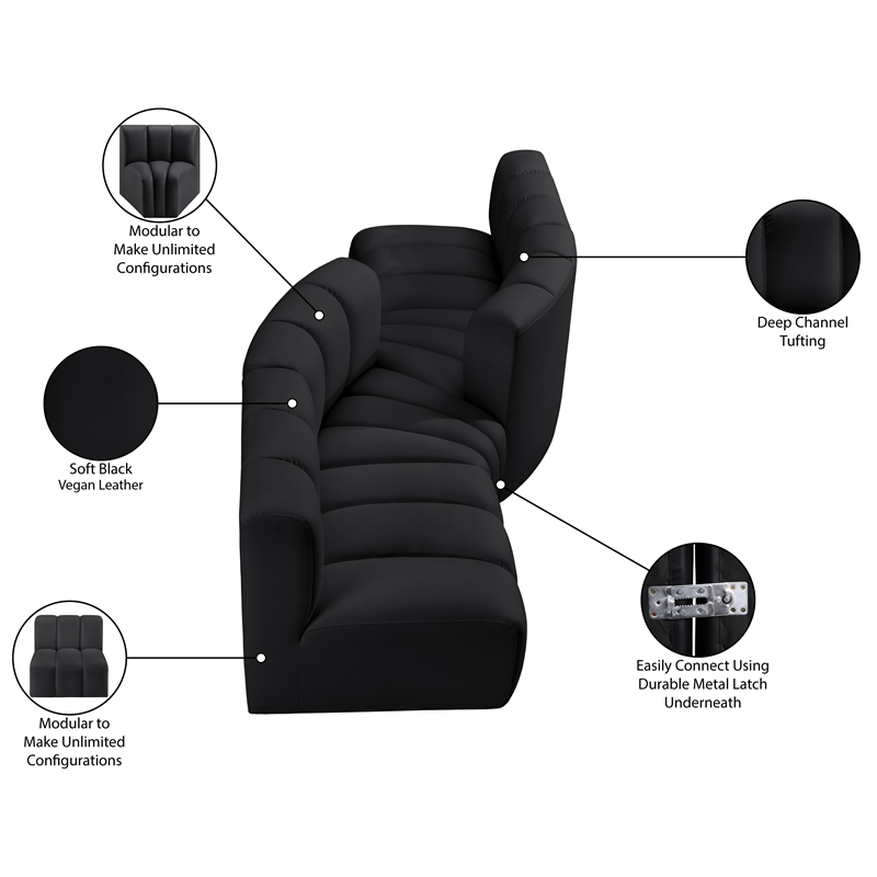 Meridian Furniture Arc Black Vegan Leather Modular Sectional