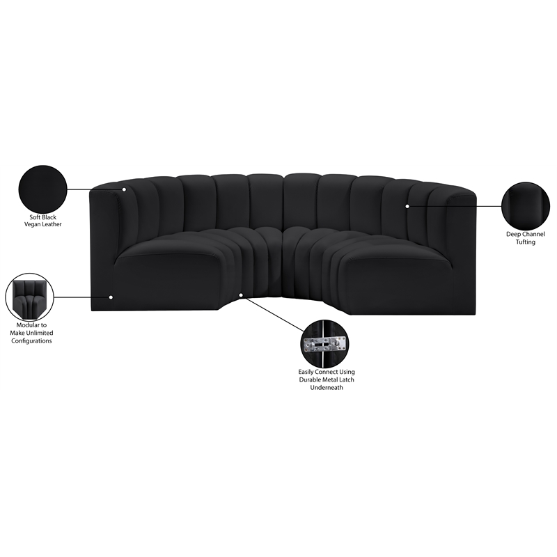 Meridian Furniture Arc Black Vegan Leather Modular Sectional
