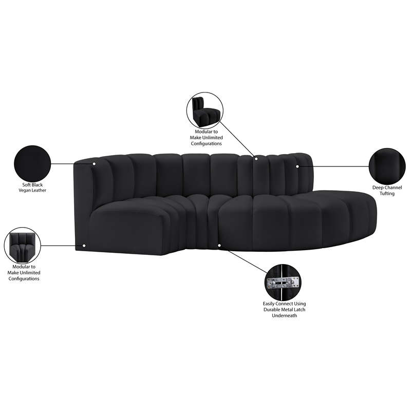 Meridian Furniture Arc Black Vegan Leather Modular Sectional