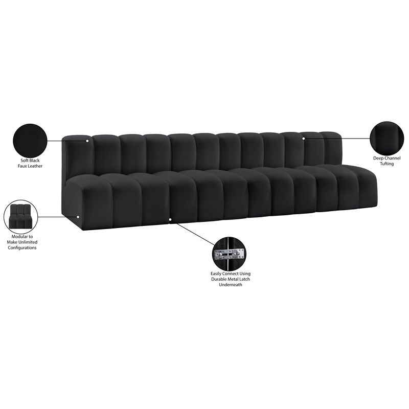 Meridian Furniture Arc Black Vegan Leather Modular Sectional