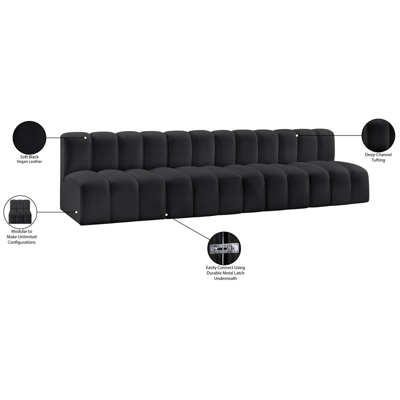 Meridian Furniture Arc Black Vegan Leather Modular Sectional
