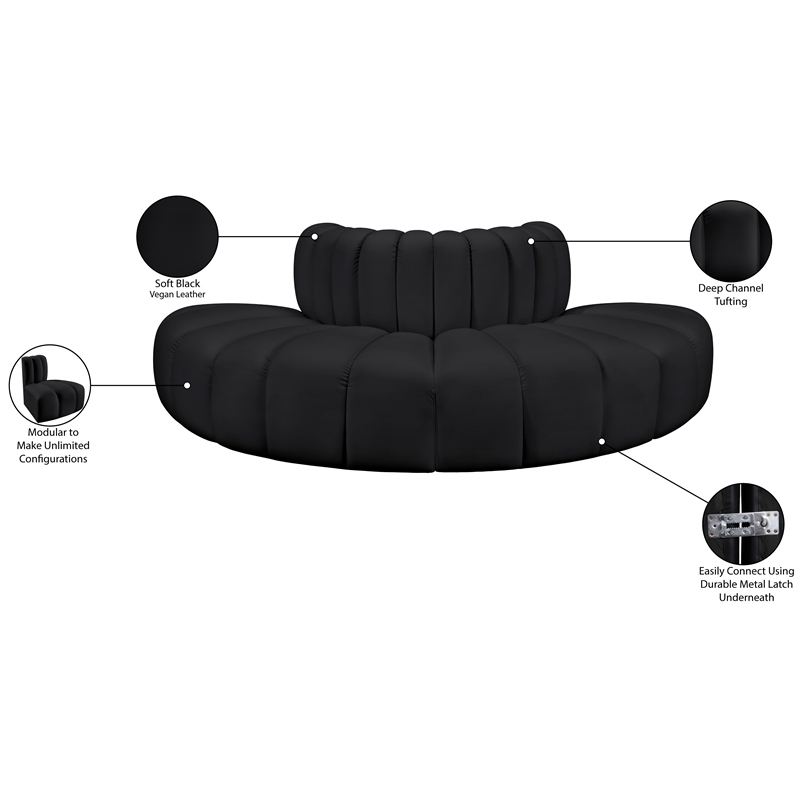 Meridian Furniture Arc Black Vegan Leather Modular Sectional