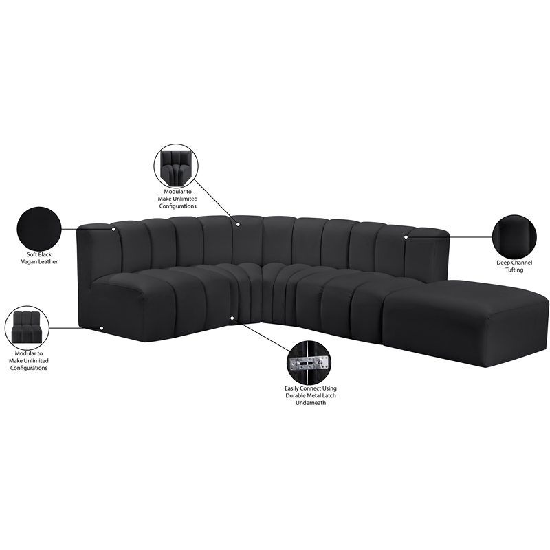 Meridian Furniture Arc Black Vegan Leather Modular Sectional