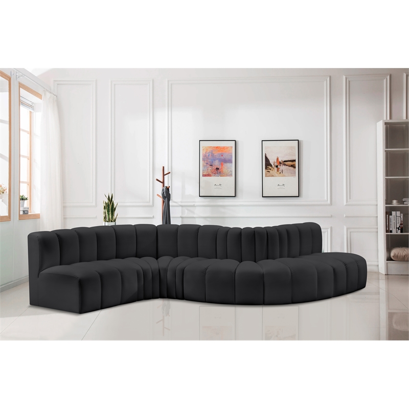 Meridian Furniture Arc Black Vegan Leather Modular Sectional