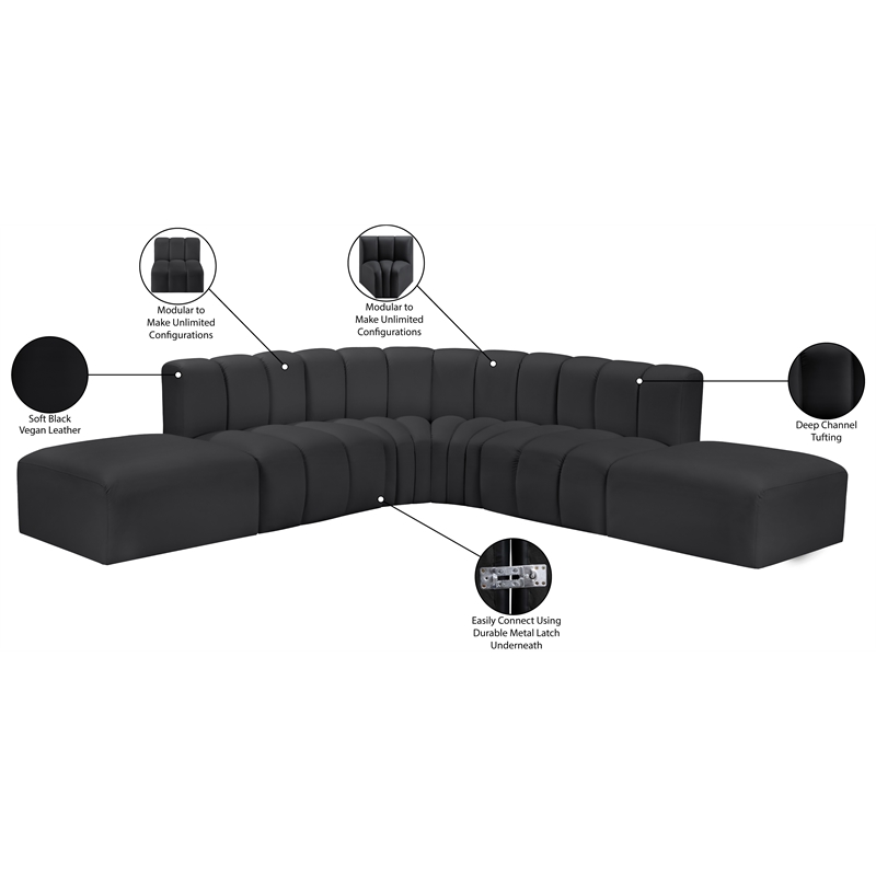 Meridian Furniture Arc Black Vegan Leather Modular Sectional