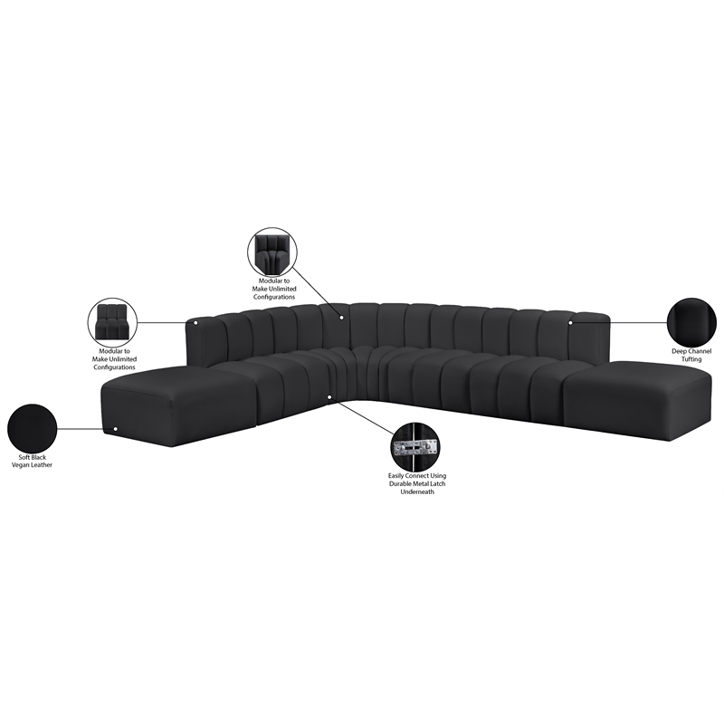 Meridian Furniture Arc Black Vegan Leather Modular Sectional