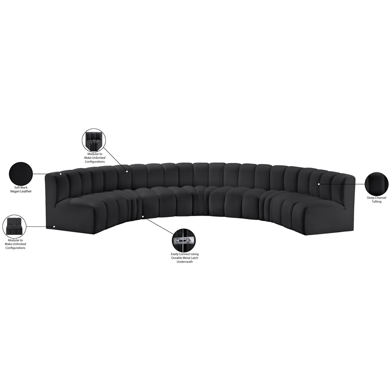 Meridian Furniture Arc Black Vegan Leather Modular Sectional