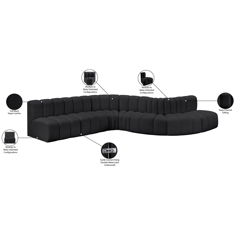 Meridian Furniture Arc Black Vegan Leather Modular Sectional