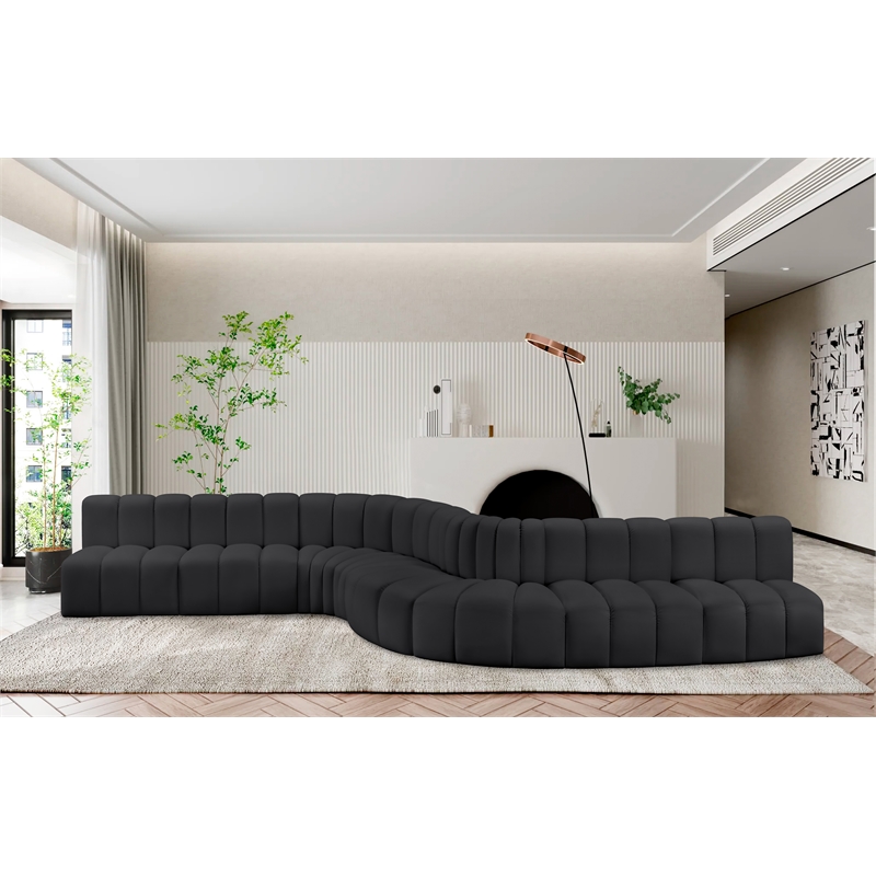 Meridian Furniture Arc Black Vegan Leather Modular Sectional