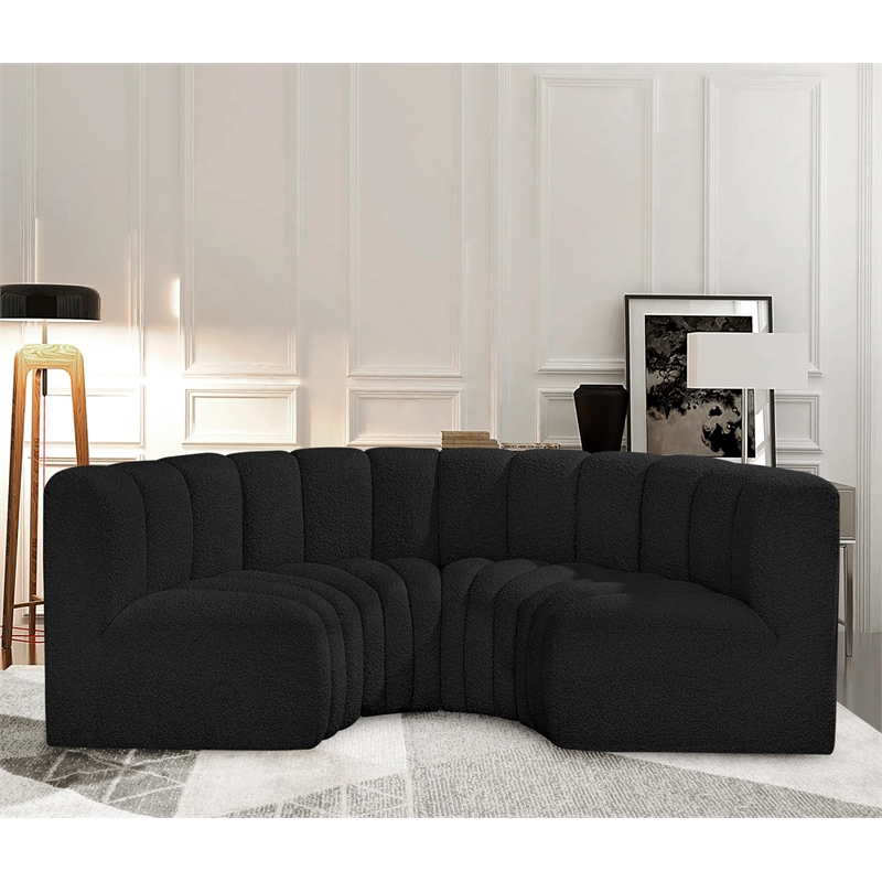 Meridian Furniture Arc Black Boucle Fabric Modular Sectional