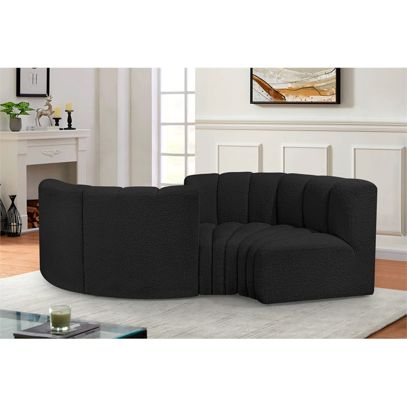 Meridian Furniture Arc Black Boucle Fabric Modular Sectional