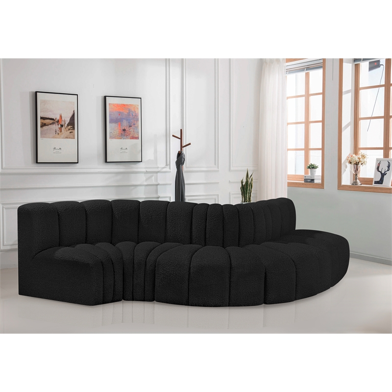 Meridian Furniture Arc Black Boucle Fabric Modular Sectional