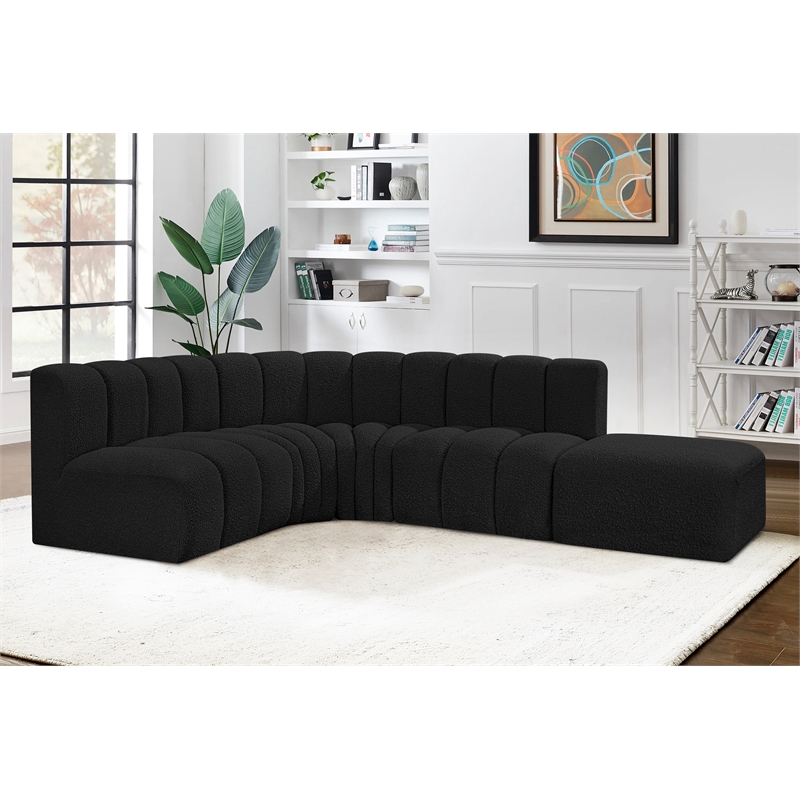 Meridian Furniture Arc Black Boucle Fabric Modular Sectional