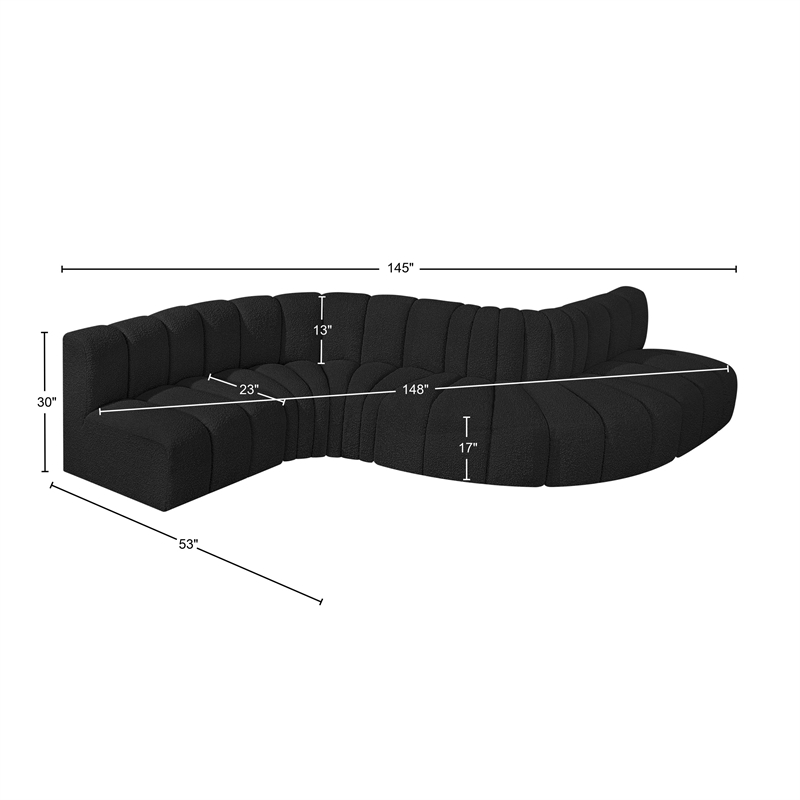 Meridian Furniture Arc Black Boucle Fabric Modular Sectional
