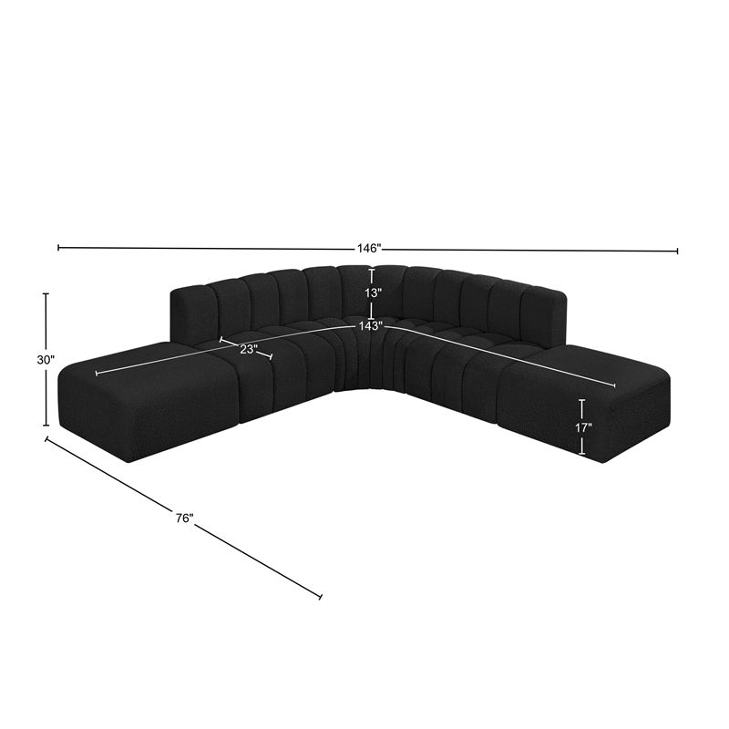 Meridian Furniture Arc Black Boucle Fabric Modular Sectional