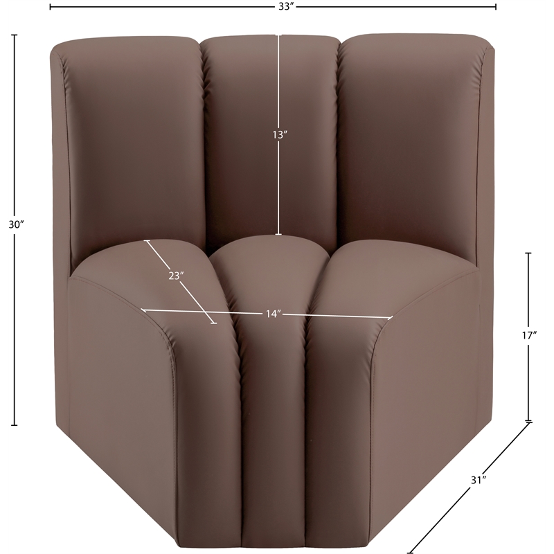 Meridian Furniture Arc Brown Vegan Leather Curved Corner