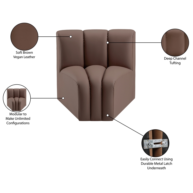 Meridian Furniture Arc Brown Vegan Leather Curved Corner