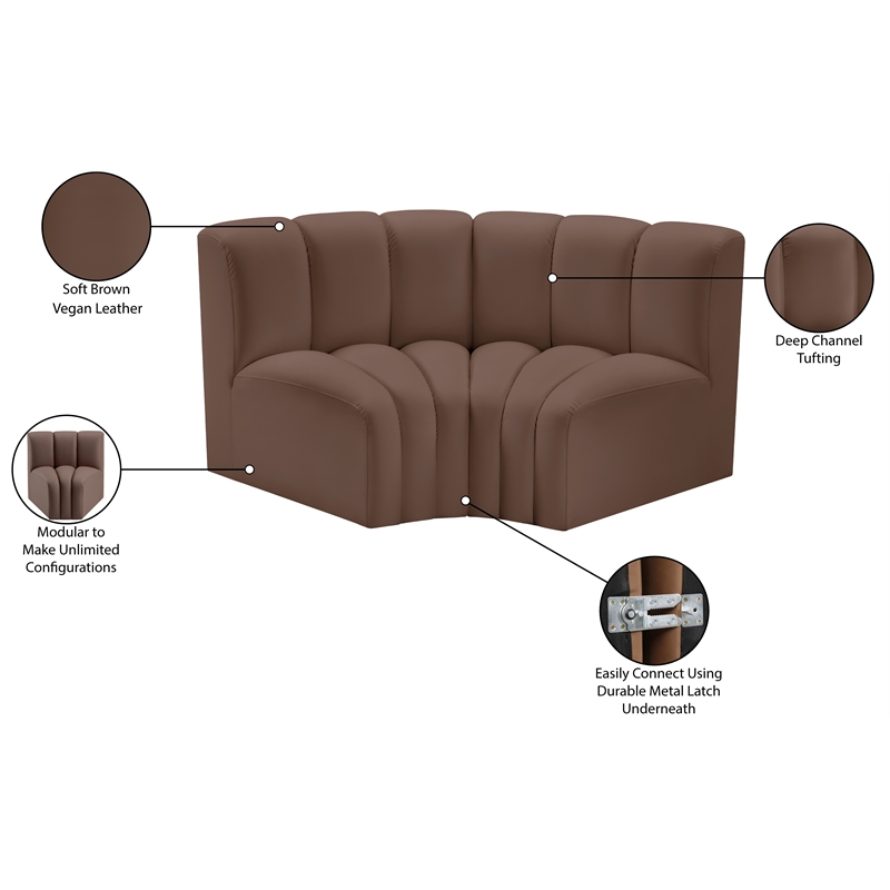 Meridian Furniture Arc Brown Vegan Leather Modular Sectional