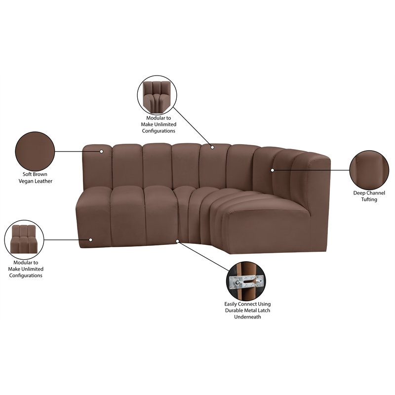 Meridian Furniture Arc Brown Vegan Leather Modular Sectional