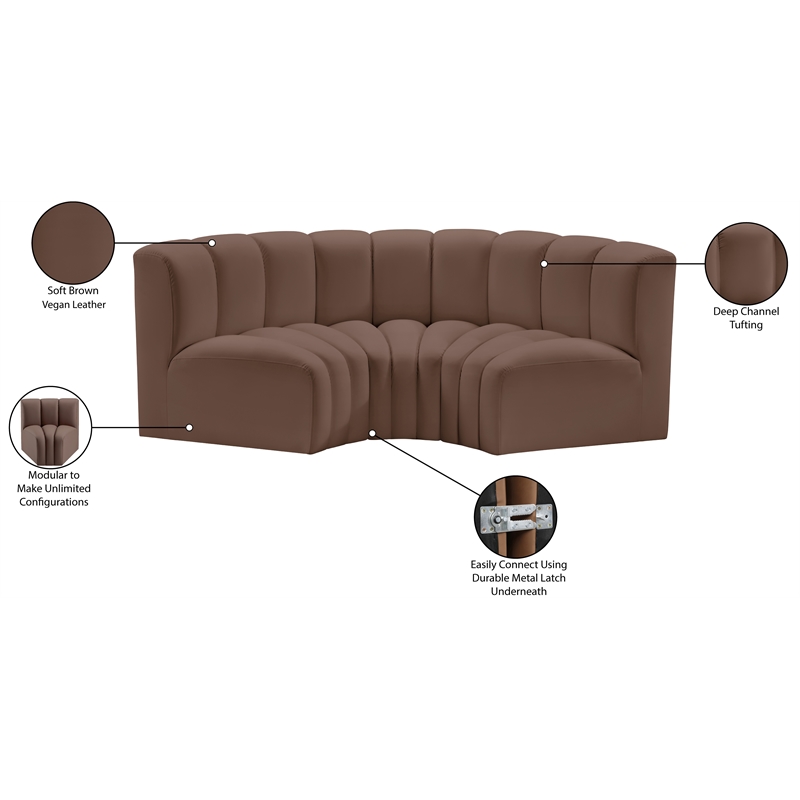 Meridian Furniture Arc Brown Vegan Leather Modular Sectional