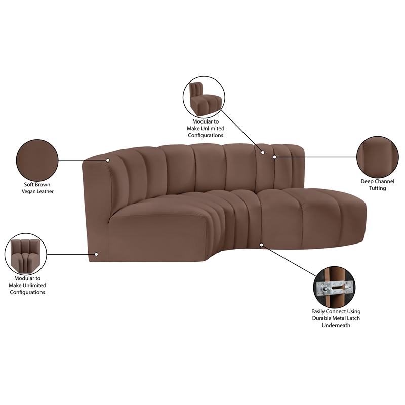 Meridian Furniture Arc Brown Vegan Leather Modular Sectional