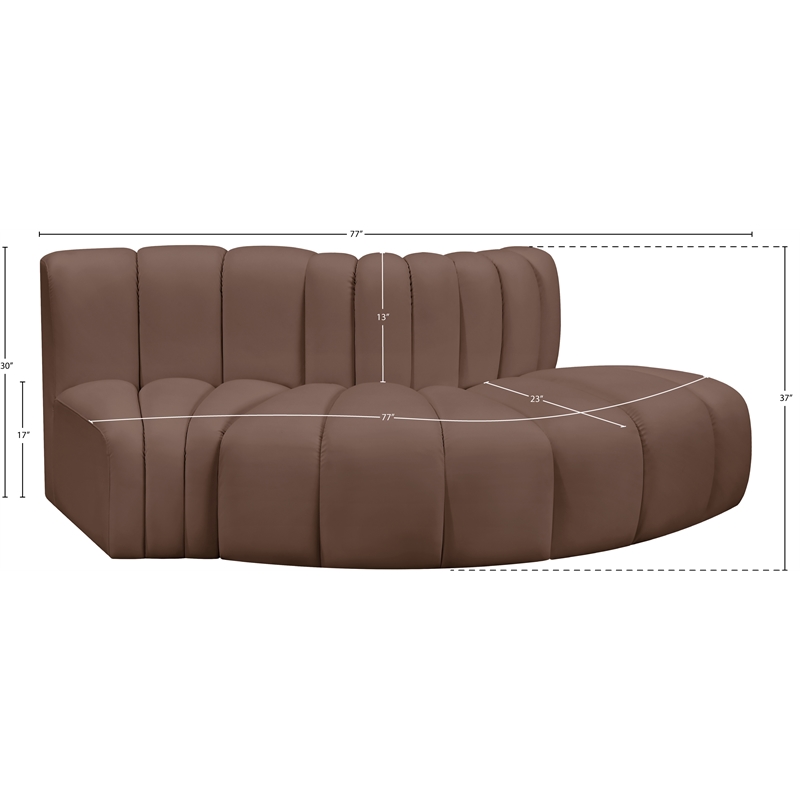 meridian furniture arc brown vegan leather modular sectional