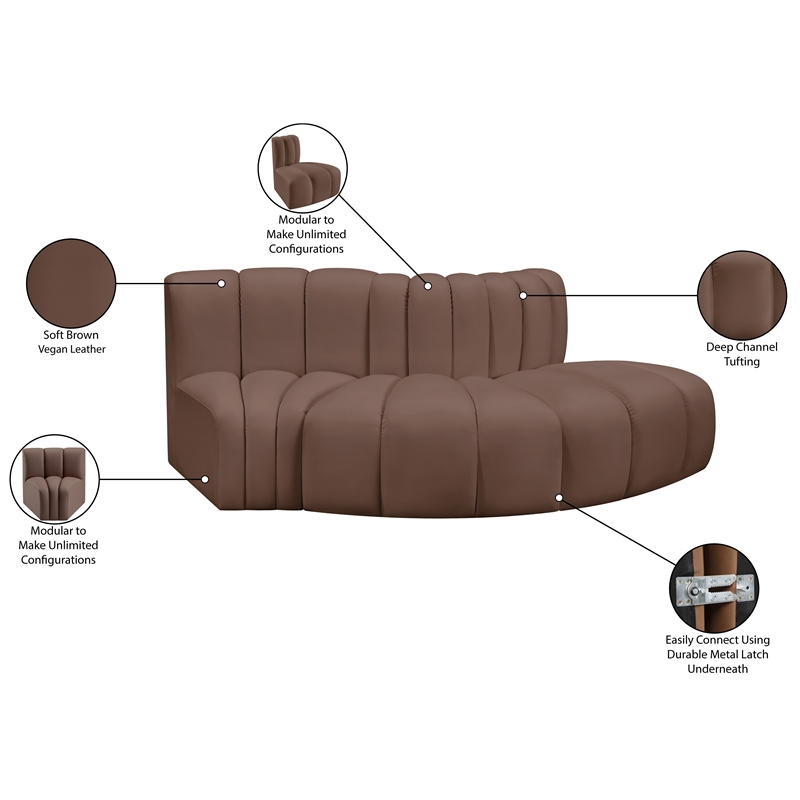 meridian furniture arc brown vegan leather modular sectional