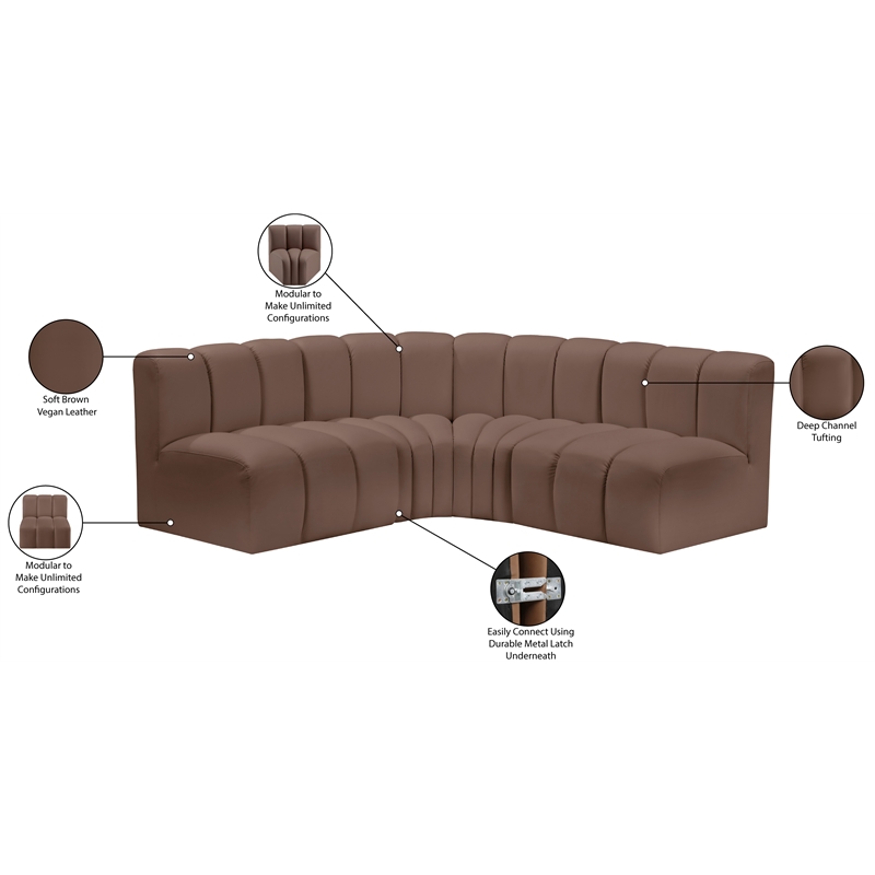 Meridian Furniture Arc Brown Vegan Leather Modular Sectional
