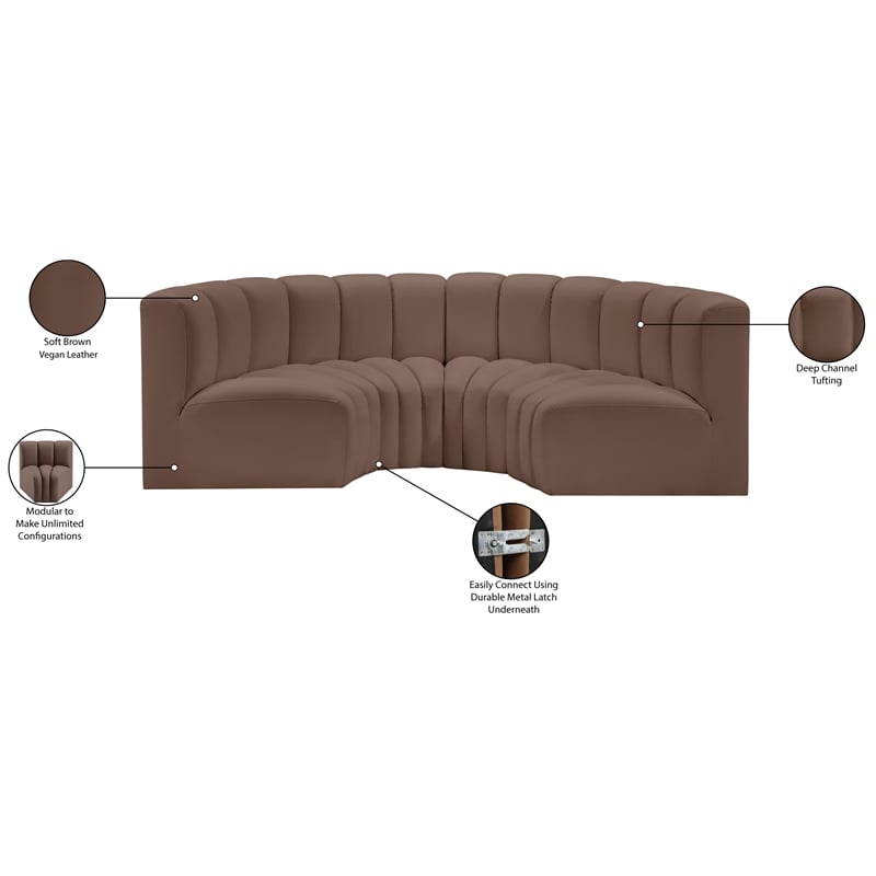 Meridian Furniture Arc Brown Vegan Leather Modular Sectional