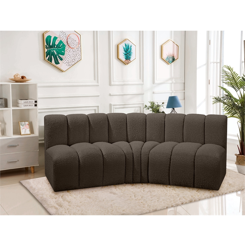 Meridian Furniture Arc Brown Boucle Fabric Modular Sectional