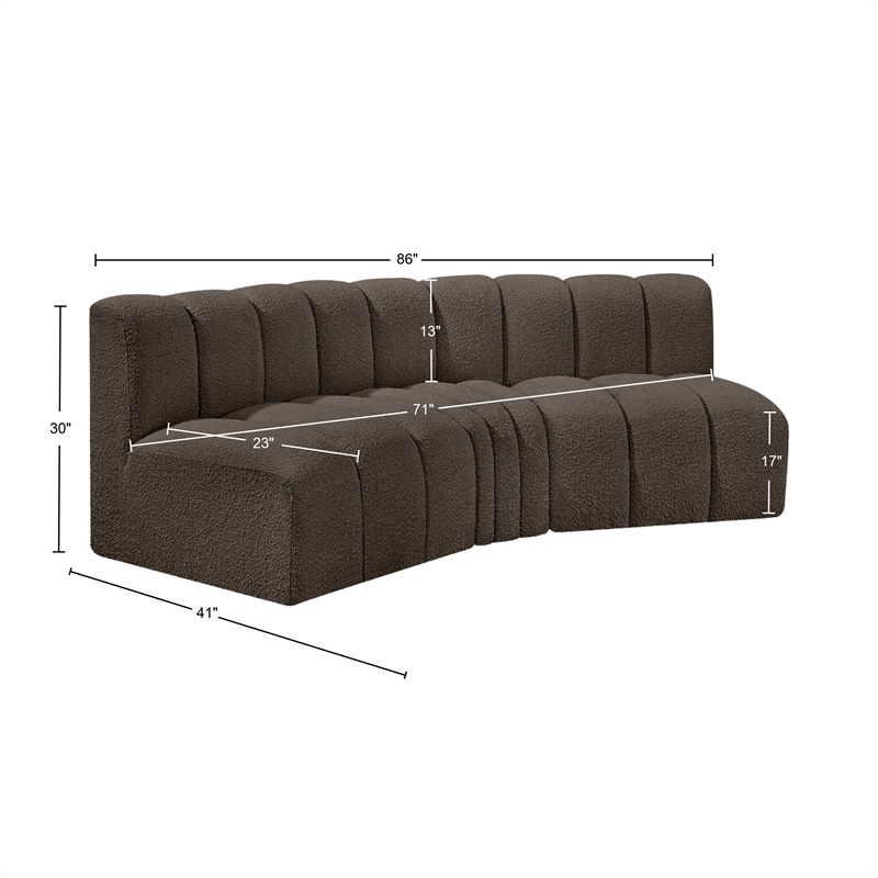 Meridian Furniture Arc Brown Boucle Fabric Modular Sectional
