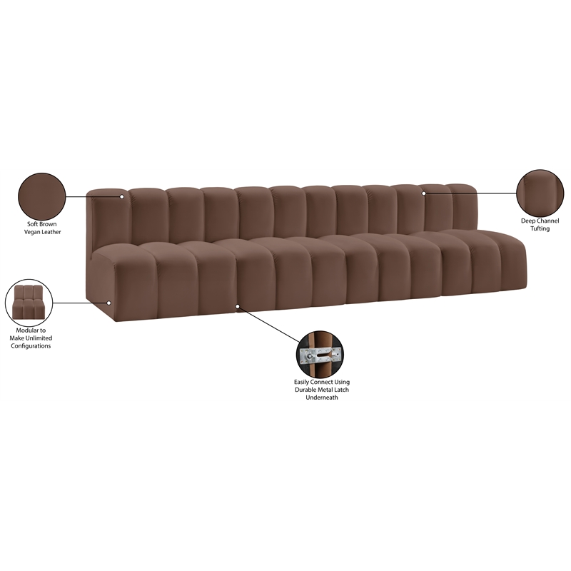 meridian furniture arc brown vegan leather modular sectional