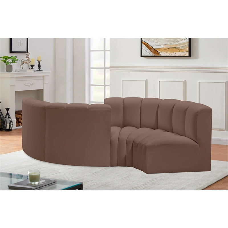 Meridian Furniture Arc Brown Vegan Leather Modular Sectional