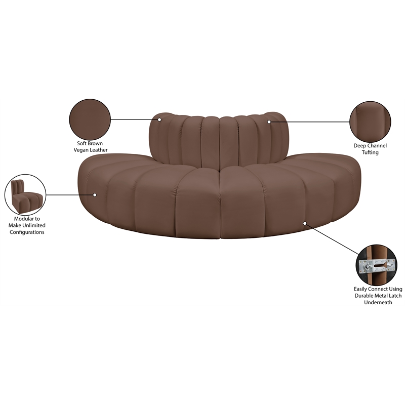 Meridian Furniture Arc Brown Vegan Leather Modular Sectional