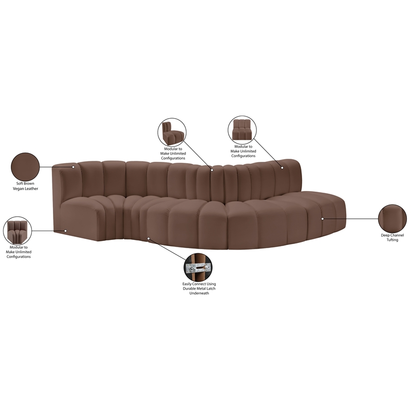 Meridian Furniture Arc Brown Vegan Leather Modular Sectional