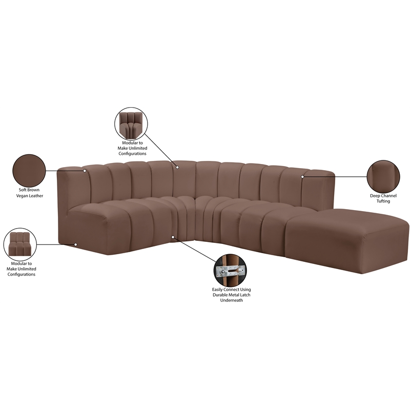Meridian Furniture Arc Brown Vegan Leather Modular Sectional