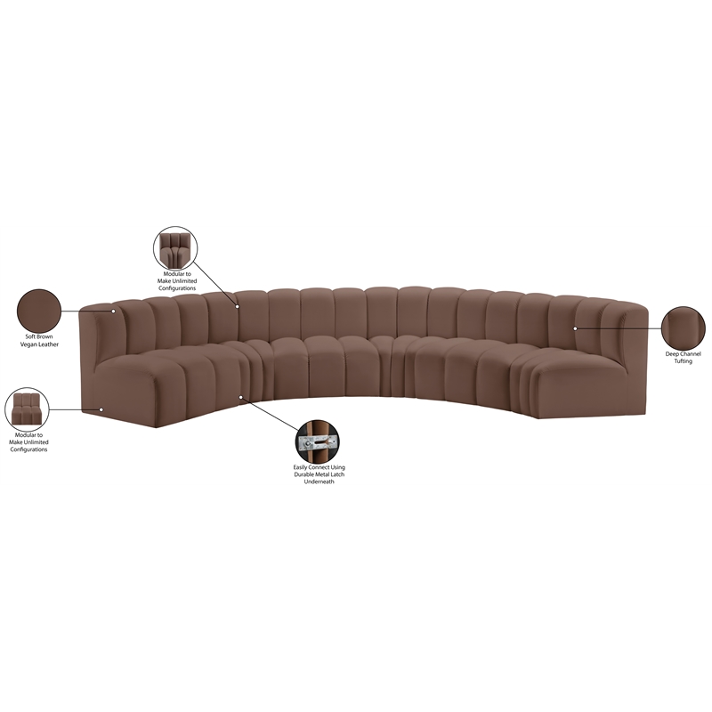 Meridian Furniture Arc Brown Vegan Leather Modular Sectional