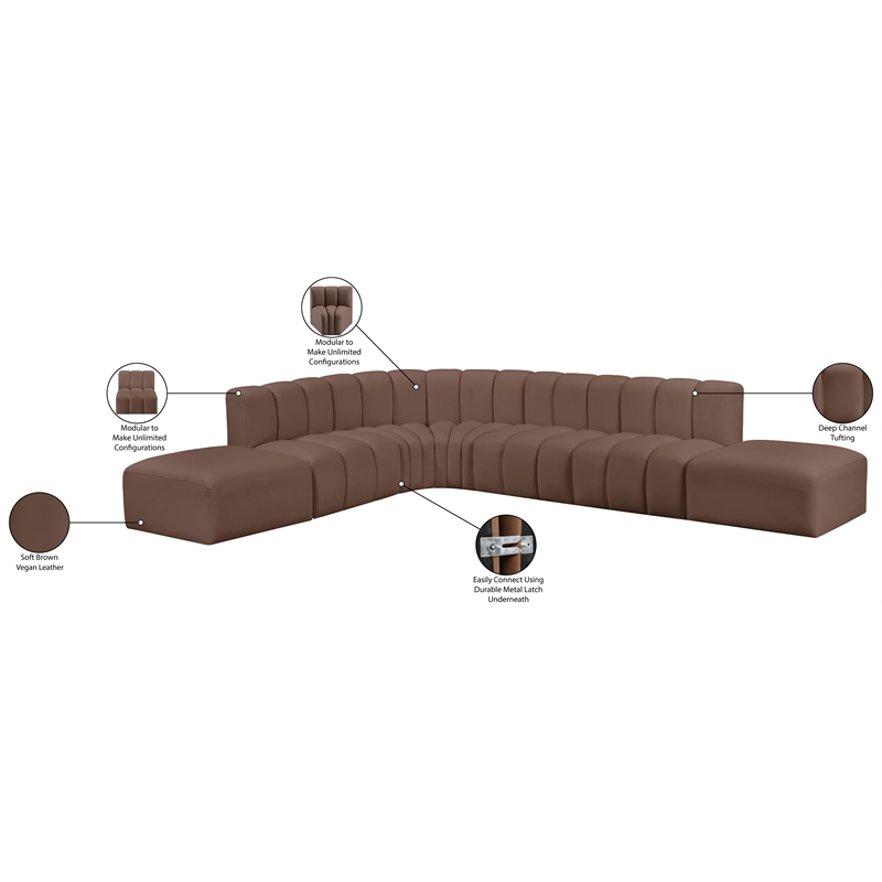 Meridian Furniture Arc Brown Vegan Leather Modular Sectional