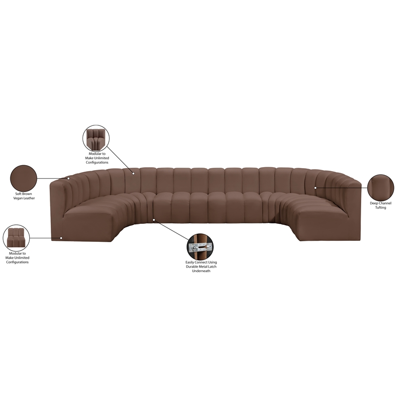 Meridian Furniture Arc Brown Vegan Leather Modular Sectional